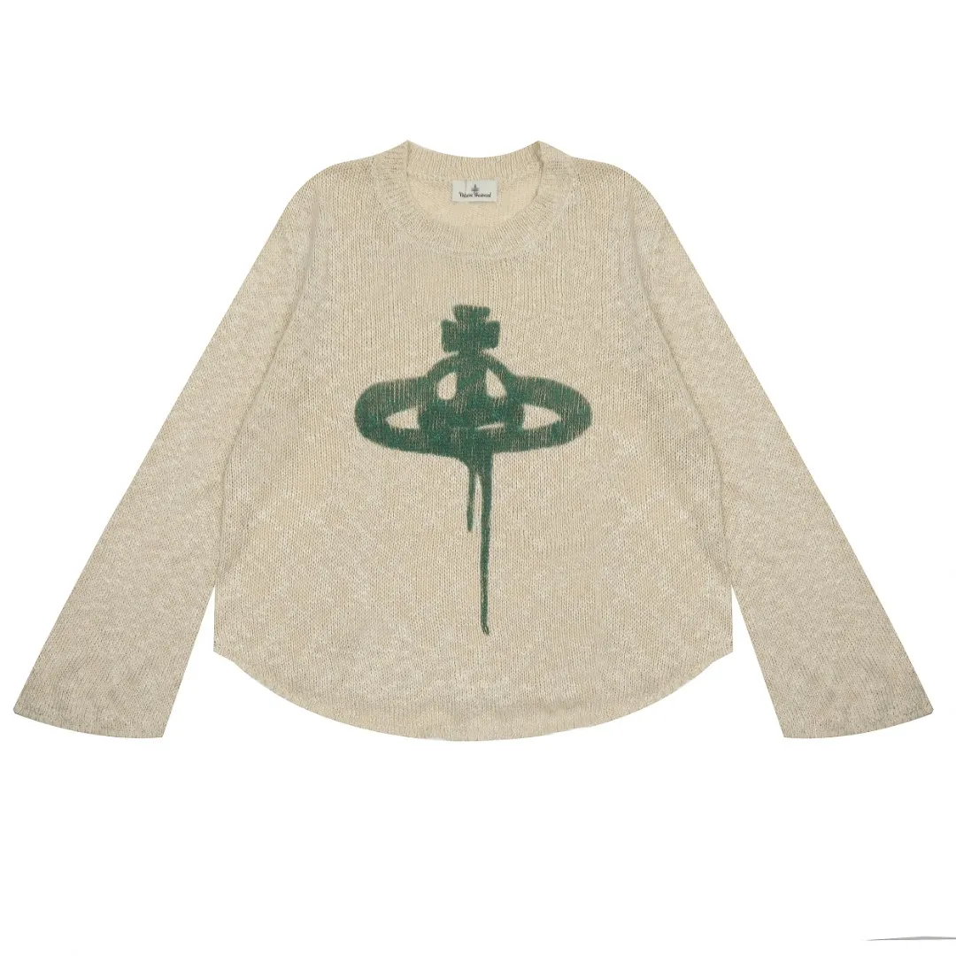VIVI91 vivienne west wood West Queen Vivian Saturn's new hollow round neck sweater 2024 latest model 🎃 mesh breathable thin style 24-year official website limited new model Wear with a vest inside, very slim and good-looking Size: S -M- L Color: apricot